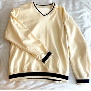 Vintage Cream V-Neck Sweater with Navy Trim